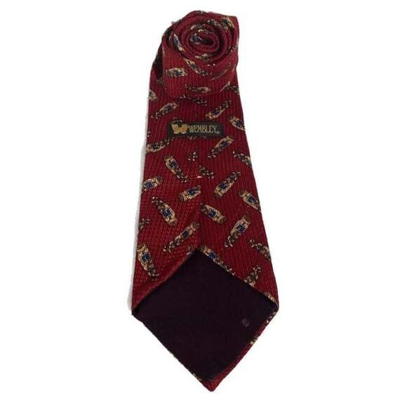 Wembley Red Christmas Tie with Gold Instruments and Green Bows - Picture 4 of 6